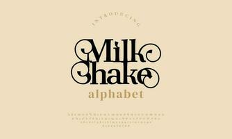 elegant milkshake alfabet brieven doopvont en nummer. klassiek belettering minimaal mode ontwerpen. typografie modern serif fonts decoratief wijnoogst ontwerp concept. vector illustratie