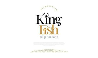 kingfish elegant alfabet brieven doopvont en nummer. klassiek belettering minimaal mode ontwerpen. typografie modern serif fonts decoratief wijnoogst ontwerp concept. vector illustratie