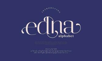 edna elegant alfabet brieven doopvont en nummer. klassiek belettering minimaal mode ontwerpen. typografie modern serif fonts decoratief wijnoogst ontwerp concept. vector illustratie