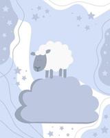 een schattig schaap loopt op de wolk onder sterren concept vectorillustratie vector