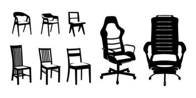sillhouette van stoel reeks met zwart kleur vector