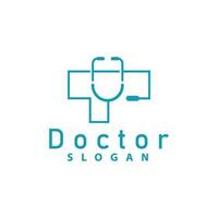 Gezondheid logo, dokter stethoscoop vector, Gezondheid zorg lijn ontwerp, icoon silhouet illustratie vector