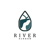 rivier- logo ontwerp, rivier- kreek vector, rivieroever illustratie met een combinatie van bergen en natuur, Product merk vector