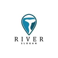 rivier- logo ontwerp, rivier- kreek vector, rivieroever illustratie met een combinatie van bergen en natuur, Product merk vector