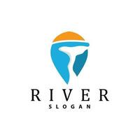 rivier- logo ontwerp, rivier- kreek vector, rivieroever illustratie met een combinatie van bergen en natuur, Product merk vector