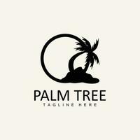 kokosnoot boom logo, palm boom zonsondergang strand vector, elegant minimalistische gemakkelijk ontwerp, symbool sjabloon icoon vector