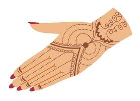 hand- van vrouw personage, henna- ornament ontwerp vector