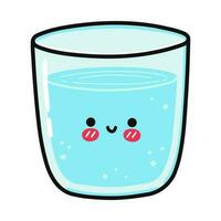 schattig grappig glas van water. vector hand- getrokken tekenfilm kawaii karakter illustratie icoon. geïsoleerd Aan wit achtergrond. glas van water karakter concept