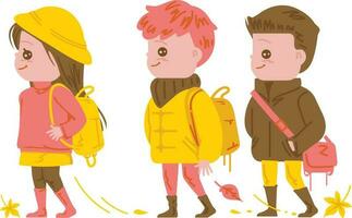 schattig kinderen vervelend warm kleren en rugzakken wandelen vector illustratie