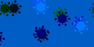 lichtblauwe, groene vectorachtergrond met covid-19 symbolen. vector