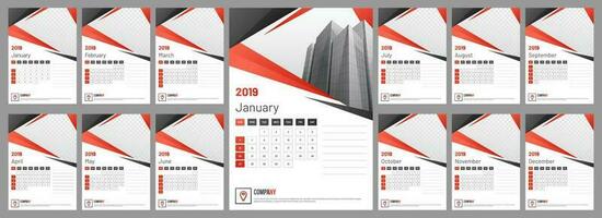 jaarlijks kalender of organisator ontwerp voor 2019 met ruimte voor uw afbeelding. vector