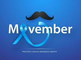 movember tekst met blauw lint en snor illustratie voor prostaat kanker bewustzijn maand concept. vector