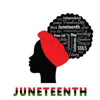 juni. typografisch poster met silhouet van Afrikaanse vrouw en woorden symboliseert Afrikaanse Amerikaans geschiedenis en erfenis, nationaal onafhankelijkheid dag. vector illustratie Aan een wit achtergrond.