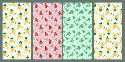 reeks van watermeloen en ananas naadloos patroon. fruit patroon. zomer patroon. patronen voor textiel of voor dekt. achtergronden. vector