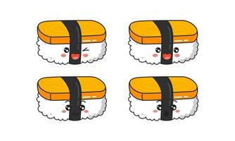 divers kawaii sushi, broodjes, nigiri. Japans tekenfilm stijl vector