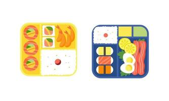 bento doos logo. Japans lunch doos. divers traditioneel Aziatisch voedsel tekenfilm stijl vector