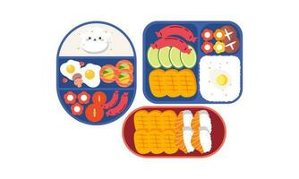 bento doos logo. Japans lunch doos. divers traditioneel Aziatisch voedsel tekenfilm stijl vector