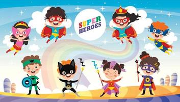 kleine grappige cartoon superhelden poseren vector