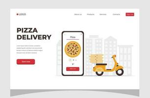 voedsel online bestellen smartphone. pizza levering. voedsel levering concept voor banier, website ontwerp of landen web bladzijde. vector