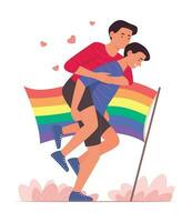 homo mannen paar genieten van met meeliften rijden voor trots concept illustratie vector