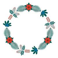 vrolijk Kerstmis bloemen ronde kader met winter planten kader - krans in vlak stijl. illustraties met botanisch symbolen van vakantie - pijnboom, bladeren, ijshoorntje, BES in rood, groen kleuren. vector