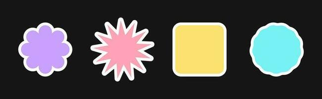 reeks van 4 stickers en patches met kopiëren ruimte in retro knal stijl kleurrijk pastel kleuren met een hartinfarct. gemakkelijk geïsoleerd vector vormen voor promo, verpakking, sociaal media berichten, afdrukken.