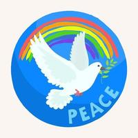 vredesdag witte duif met regenboog in de lucht vector
