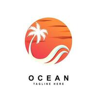 paradijs strand of oceaan zonsondergang logo vector illustratie ontwerp