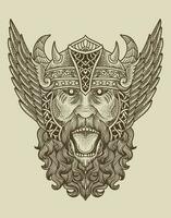 illustratie viking hoofd gravure stijl Aan zwart achtergrond vector