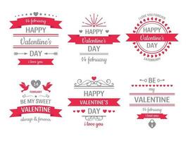 valentijnsdag dag teken. wijnoogst Valentijn kaart, retro liefde paar harten etiketten en liefde wensen hart kader vector illustratie reeks