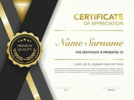 diploma certificaat sjabloon zwart en goud kleur met luxe en modern stijl vector beeld premie vector.