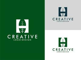 eerste brief h logo met groen blad vector Aan drie kleur variaties . bruikbaar voor branding en natuur logo's. vlak vector logo ontwerp sjabloon element