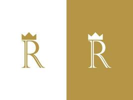 premie vector brief r logo met kroon vector, mooi logotype ontwerp voor luxe bedrijf branding. elegant identiteit ontwerp in goud kleur.