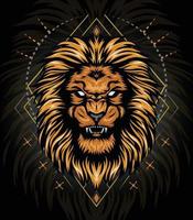 vector leeuwenkop goud met ornament achtergrond voor t-shirt design