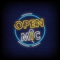 open mic logo neonreclames stijl tekst vector