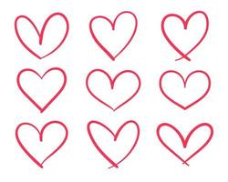 rode hartvormige handgetekende lijntekening voor het sieren van de liefde van een jong stel vector