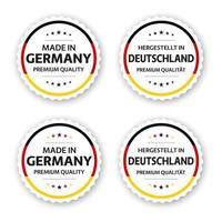 set van vier Duitse labels gemaakt in Duitsland in het Duits Hergestellt in Duitsland premium kwaliteit stickers en symbolen met sterren eenvoudige vectorillustratie geïsoleerd op een witte achtergrond vector