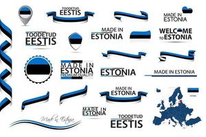 grote vector set van Estse linten symbolen pictogrammen en vlaggen geïsoleerd op een witte achtergrond gemaakt in Estland en toodetud eestis in Engelse en Estse premium kwaliteit set voor uw infographics en sjablonen