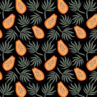 hand getrokken naadloze patroon met papaja's en palmbladeren brengen vector illustratie vector herhaal achtergrond voor kleurrijke zomer stof