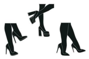 lijn kunst silhouet schets van vrouw poten in een houding. schoenen stiletto's, hoog hakken. wandelen, staan, rennen, springen, dans vector