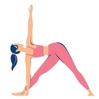 jonge vrouw doet yoga draaide driehoek vormen plat moderne illustraties voor beauty spa wellness natuurlijke producten cosmetica lichaamsverzorging vector illustratie geïsoleerd op een witte achtergrond