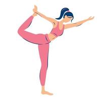 het meisje houdt zich bezig met yoga natarajasana pose plat moderne illustraties voor schoonheid spa wellness natuurlijke producten cosmetica lichaamsverzorging vector illustratie geïsoleerde witte achtergrond