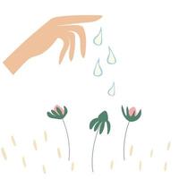 vector cartoon illustratie van hand water geven plant planten planten zaden bloemen bloeien lente aanplant vector illustratie op witte achtergrond