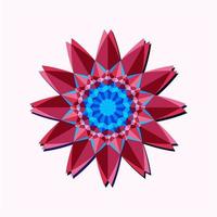 dit is een roze geometrische veelhoekige mandala in de vorm van een bloem met een blauw centrum vector