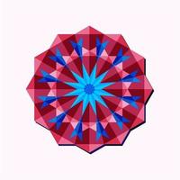 dit is een roze geometrische veelhoekige mandala in de vorm van een bloem met een blauw centrum vector