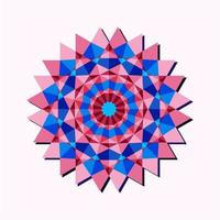 dit is een roze geometrische veelhoekige mandala in de vorm van een bloem met een blauw centrum vector