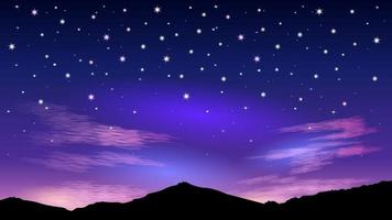 nacht sterrenhemel en roze wolken zonsopgang vector