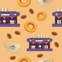 koffie winkel drinken en desserts naadloos patroon vector