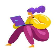 vrouw werken Aan laptop, arbeider of werknemer vector
