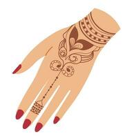 hand- met gemanicuurd nagels en henna- ontwerp vector